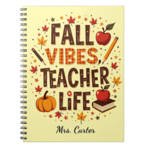 Fall Vibes Teacher Life – Retro Cute Personalized Notebook