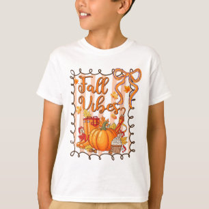 Fall Vibes Thanksgiving Pumpkin Coquette Bow Autum T-Shirt