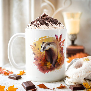 Fall Vibes Watercolor Badger -  Coffee Mug