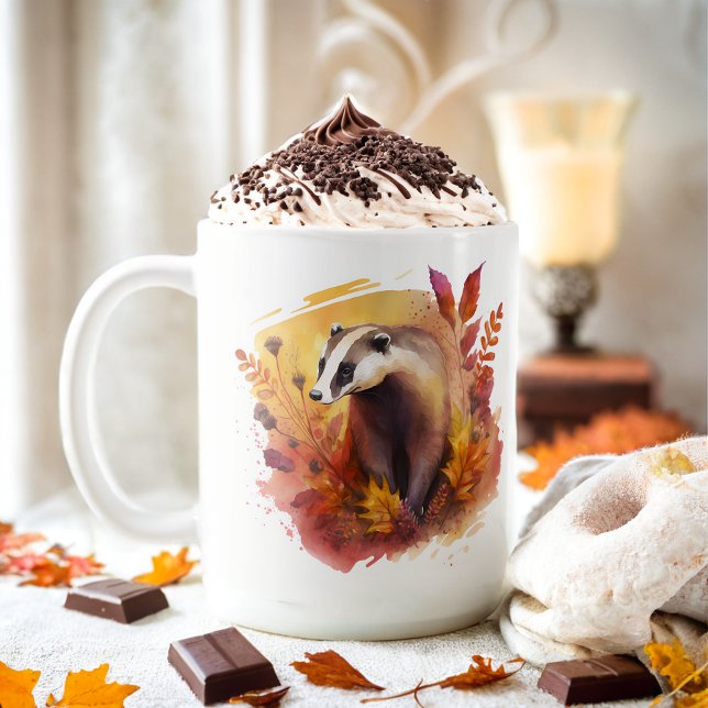 Fall Vibes Watercolor Badger -  Coffee Mug (Creator Uploaded)