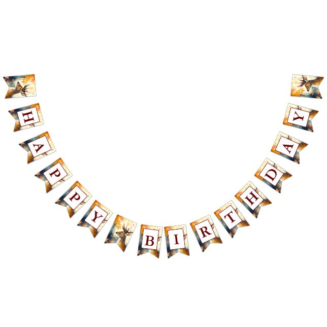 Fall Vibes Watercolor Deer - Birthday  Bunting Flags (All)