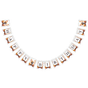 Fall Vibes Watercolor Puppy - Birthday Bunting Flags
