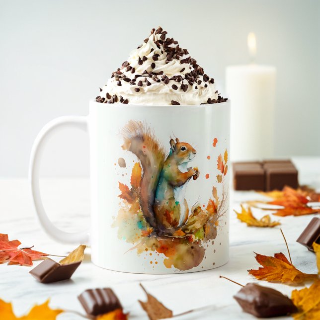Fall Vibes Watercolor Squirrel -  Coffee Mug (Creator Uploaded)