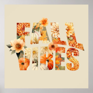 Fall Vibes watercolor wildflowers autumn leaves Poster