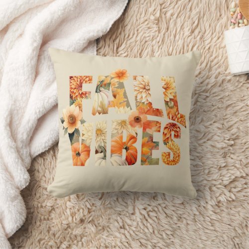 Fall vibes watercolor wildflowers autumn leaves throw pillow