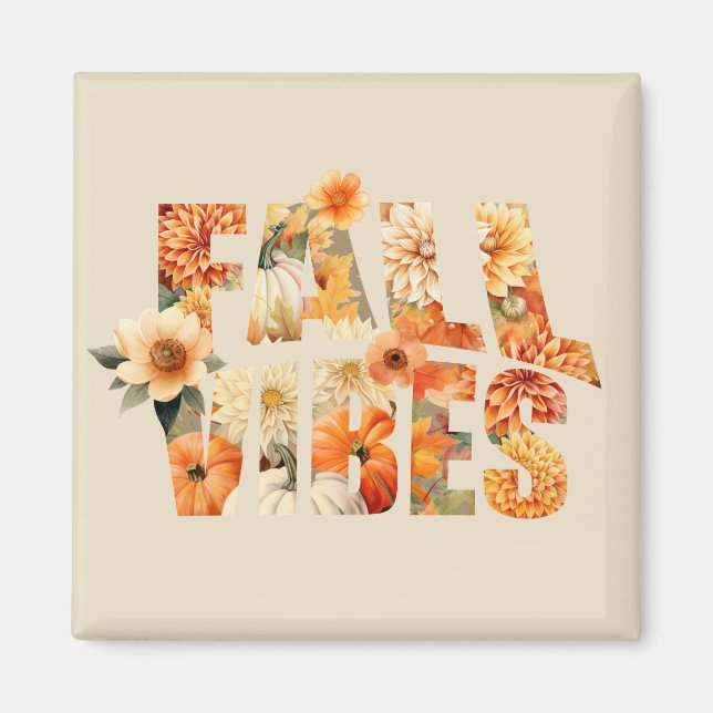 Fall vibes Watercolor wildflowers leaves autumn Magnet (Front)