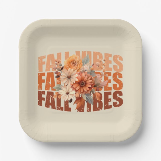 Fall vibes watercolor wildflowers leaves paper plates (Front)