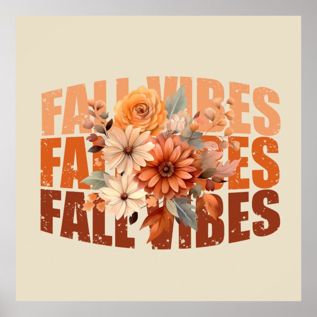 Fall vibes watercolor wildflowers leaves poster (Front)