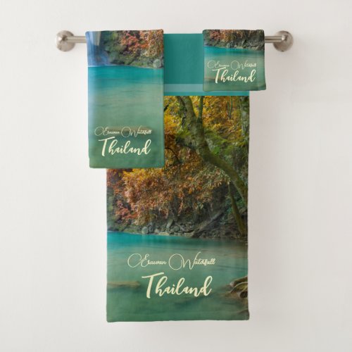 Fall View of Erawan Waterfall Thailand Bath Towel Set