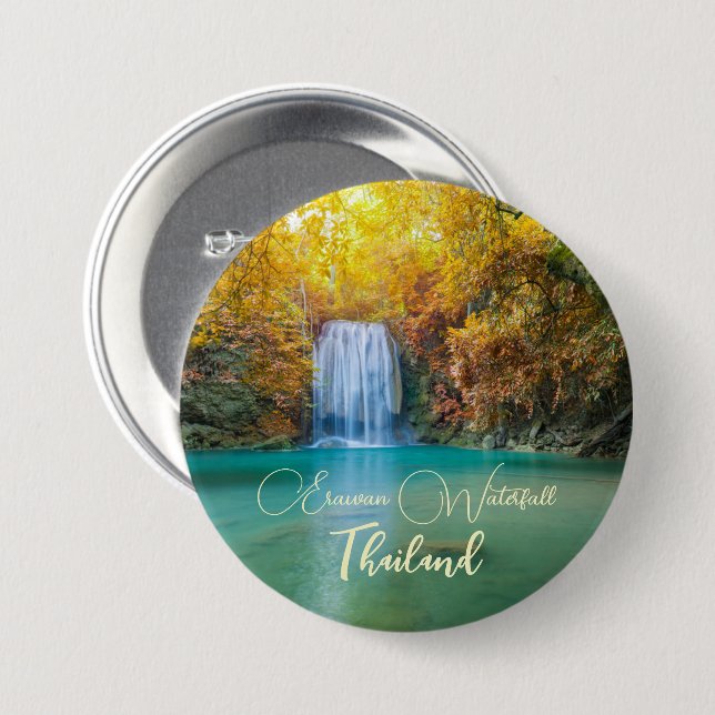 Fall View of Erawan Waterfall Thailand          Button (Front & Back)