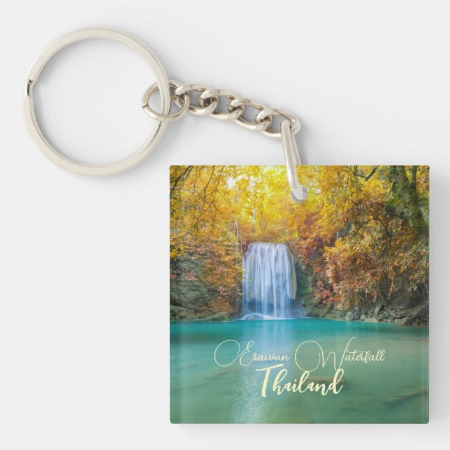 Fall View of Erawan Waterfall Thailand             Keychain (Front)