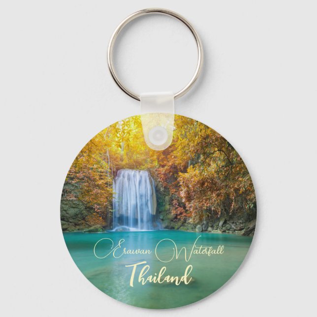 Fall View of Erawan Waterfall Thailand          Keychain (Front)