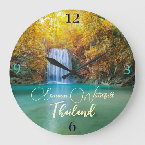 Fall View of Erawan Waterfall Thailand Large Clock