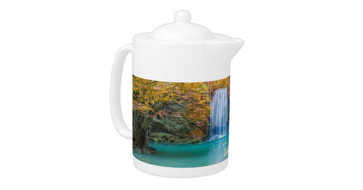 Fall View of Erawan Waterfall Thailand Teapot Zazzle