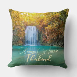 Fall View of Erawan Waterfall Thailand Throw Pillow