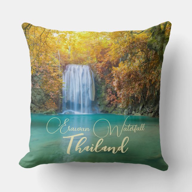Fall View of Erawan Waterfall Thailand             Throw Pillow (Front)