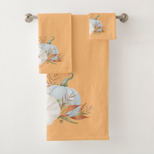 Fall Vignette Of Pumpkins  Leaves Bath Towel Set