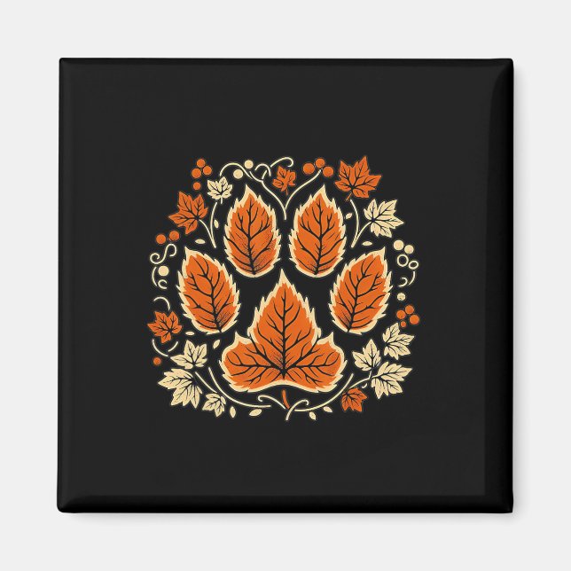 Fall Vine Leaf Dog Paw Print Autumn Maple Leaf Tha Magnet (Front)
