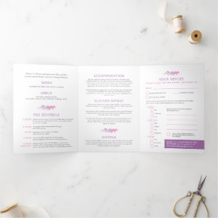 Fall vines indigo watercolor wedding all-in-one Tri-Fold invitation