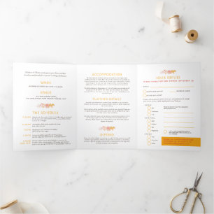Fall vines orange watercolor wedding all-in-one Tri-Fold invitation