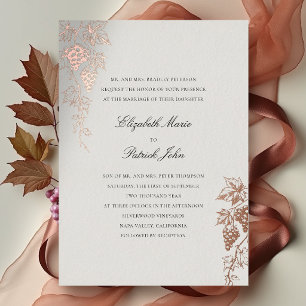 Fall Vineyard Winery Modern Classic Ecru Wedding Foil Invitation