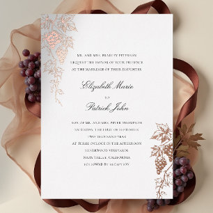 Fall Vineyard Winery Modern Classic Pearl Wedding Foil Invitation