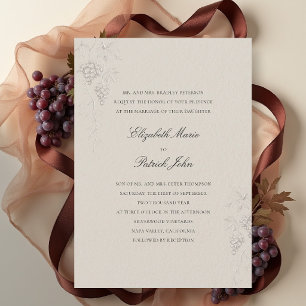 Fall Vineyard Winery Modern Classic Wheat Wedding Invitation