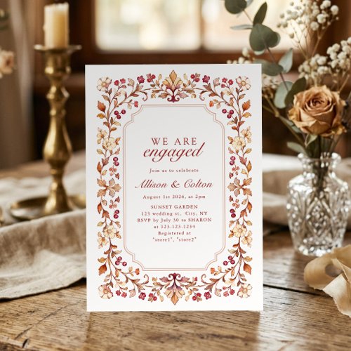Fall Vintage Botanical Floral Engagement Party Invitation