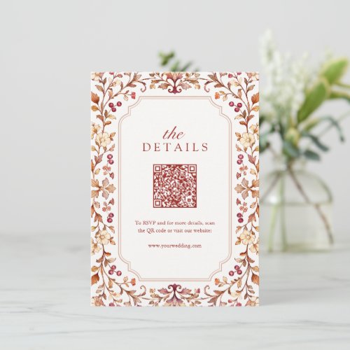 Fall Vintage Botanical Floral QR code details Note Card