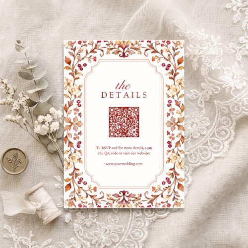 Fall Vintage Botanical Floral QR code details Note Card