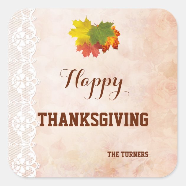 Fall Vintage Lace Happy Thanksgiving Monogram Square Sticker