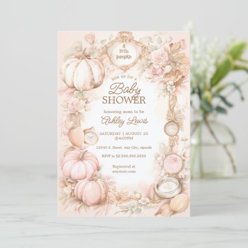 Fall vintage pumpkin baby shower invitation