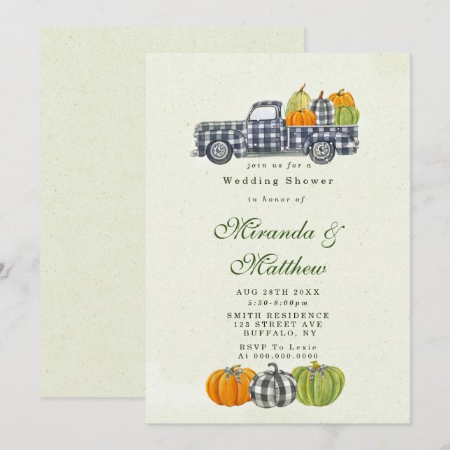 Fall Vintage Truck Pumpkin Wedding Shower invites (Front/Back)