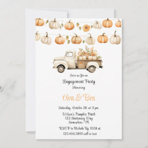 Fall Vintage Truck with Pumpkins Engagement Party Invitation