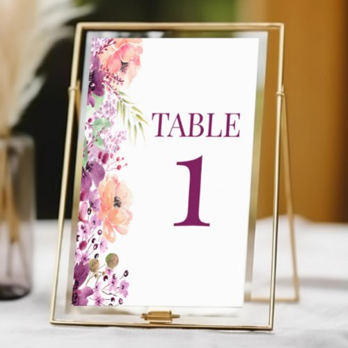 Fall Violet Magenta Purple Floral Flower Wedding Table Number