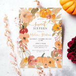 Fall Warm Boho pumpkin floral Sweet 16 birthday Invitation<br><div class="desc">Step into the enchantment of a Sweet 16 celebration with our Warm Boho Pumpkin Fall Sweet 16 Birthday Party Invitation! This Autumn design captures the cozy essence of the season, featuring a beautifully hand-painted floral wreath, rustic pumpkins, and lush foliage in a palette of warm and inviting hues like orange,...</div>