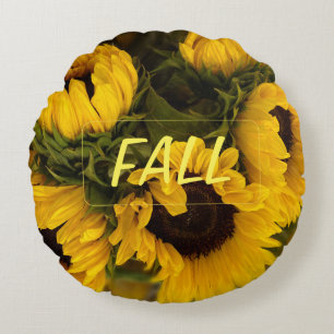 FALL Warm Golden Sunflower Custom Round Pillow