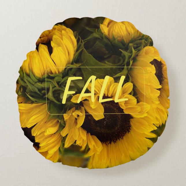 FALL Warm Golden Sunflower Custom Round Pillow (Front)