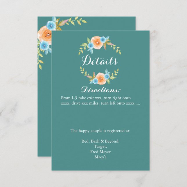 Fall Watercolo Wedding Details Card (Front/Back)