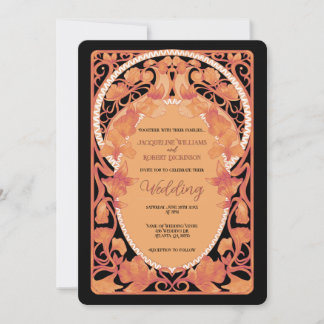 Fall Watercolor Art Nouveau Wedding Invitation