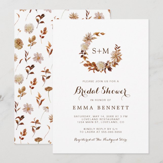 Fall Watercolor Botanical Bridal Shower Invitation (Front/Back)