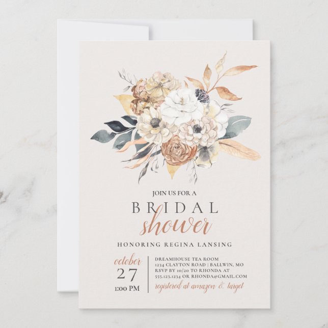 Fall Watercolor  Botanical Bridal Shower Invitation (Front)