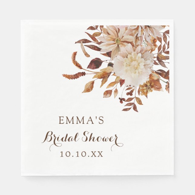 Fall Watercolor Botanical Bridal Shower Napkins (Front)