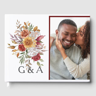 Fall Watercolor Botanical Monogram  Guest Book