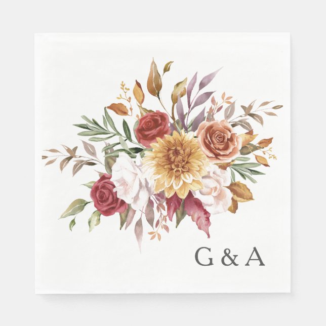 Fall Watercolor Botanical  Napkins (Front)