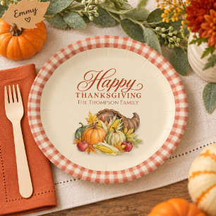 Fall Watercolor Cornucopia Happy Thanksgiving Paper Plates