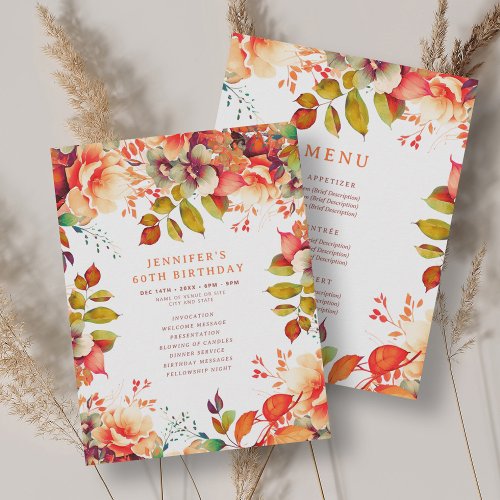 Fall Watercolor Floral 60 Birthday Program Menu