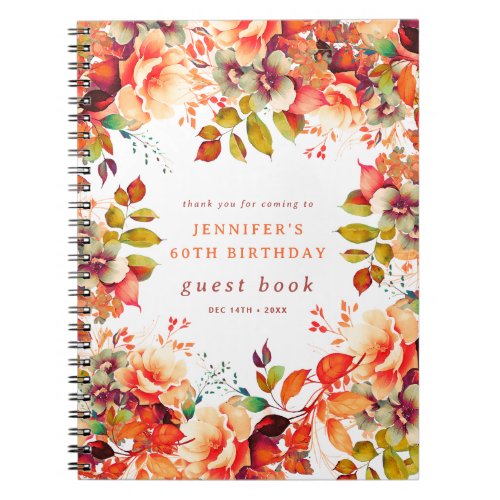 Fall Watercolor Floral 60th Birthday Guest Book