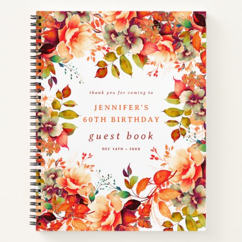 Fall Watercolor Floral 60th Birthday Guest Book