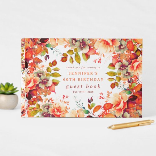 Fall Watercolor Floral 60th Birthday Guest Book